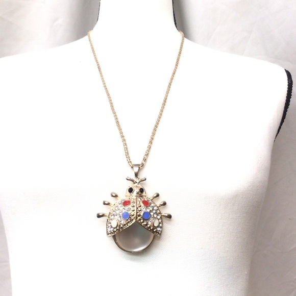 Vintage Ladybug Filigree Long Pendant Necklace - Picture 8 of 9